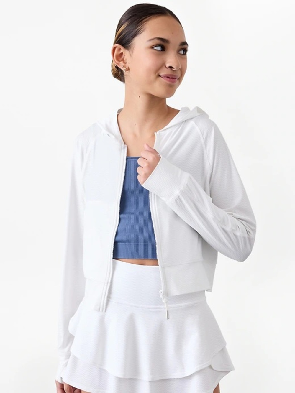 Athleta White Girls Hooded Zip Jacket